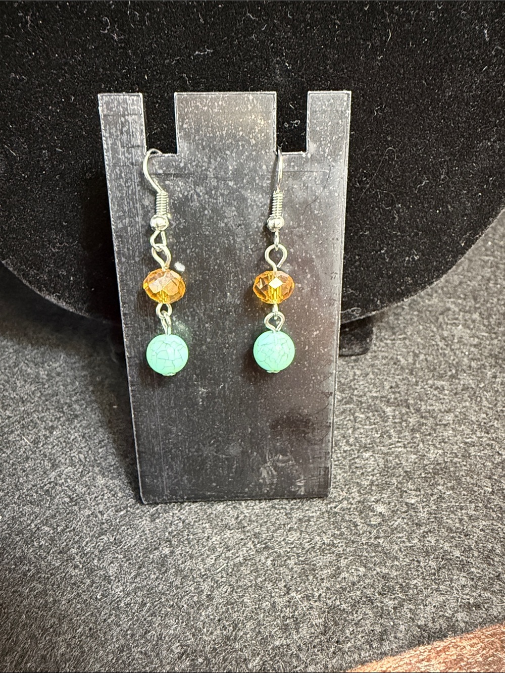 Turquoise Crackle and Amber Bead Drop Earrings - Women Jewelry